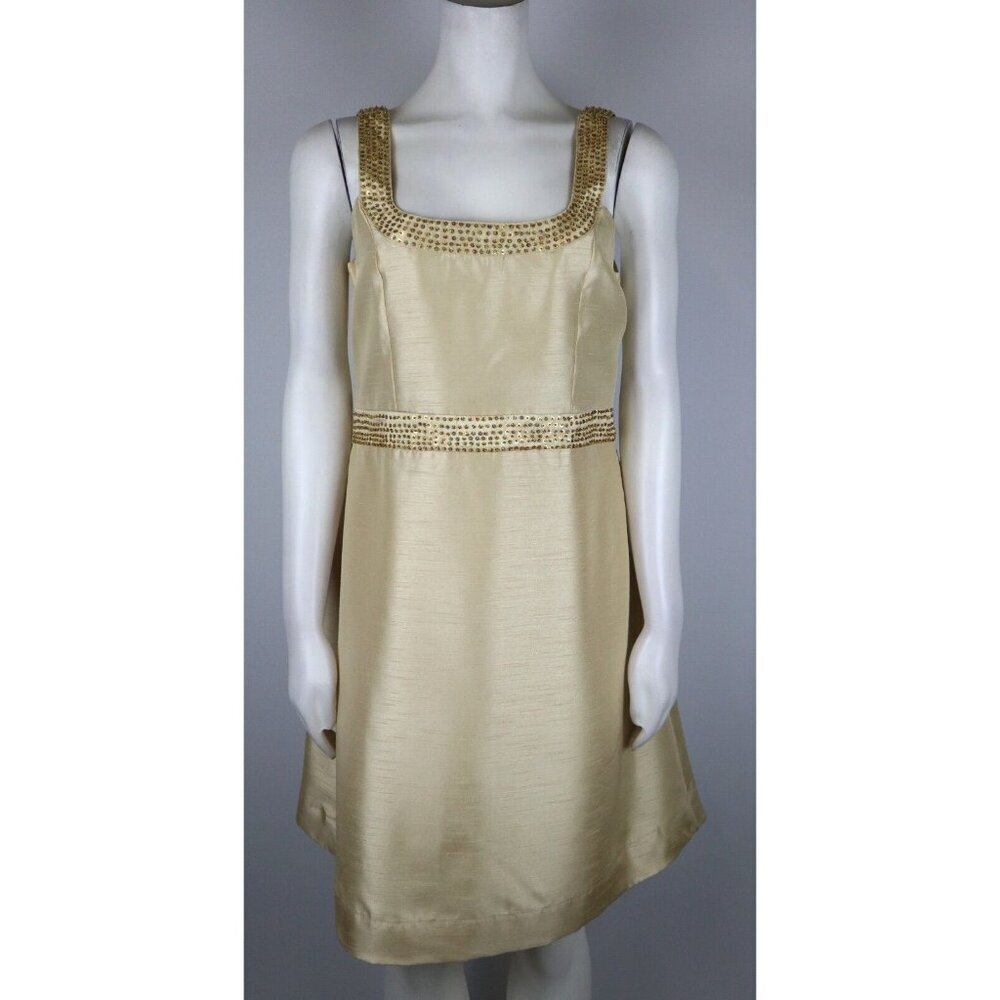 WOMEN'S CHAMPAGNE BEADED SLEEVELESS DRESS - PHILOSOPHY - SIZE L - KNEE LENGTH